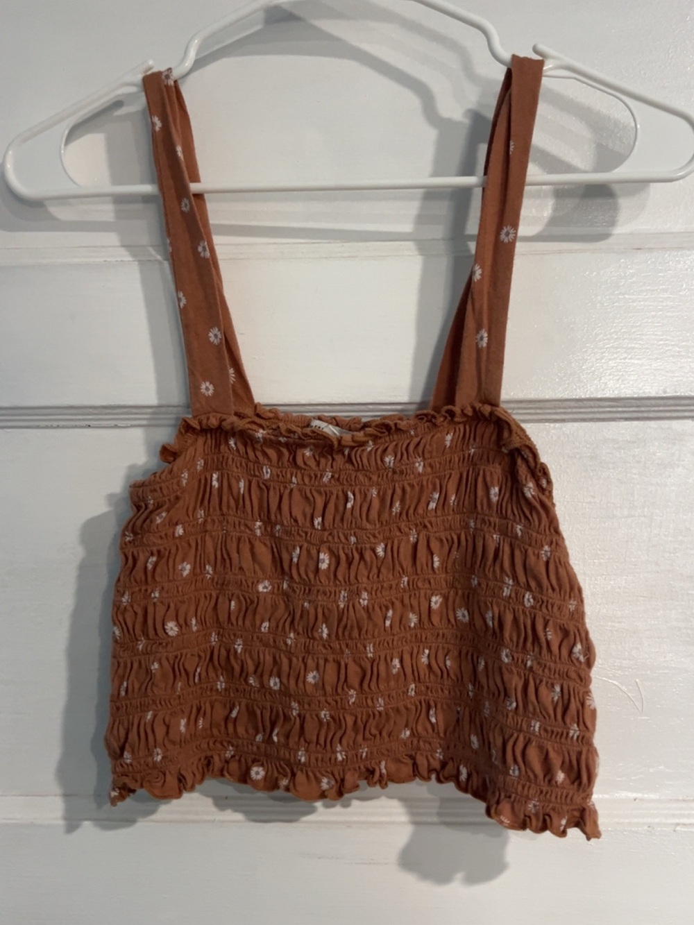American Eagle Outfitters Rust Brown Smocked Crop Top